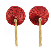 NIP033 Love In Leather Chain Nipple Tassels - Red